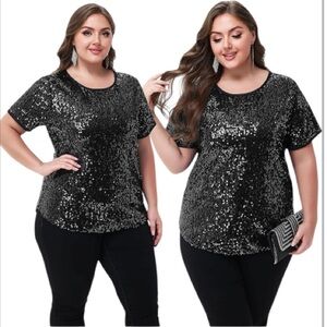 #20 (Maner) Stunning Black Sequin Top - Size 3X